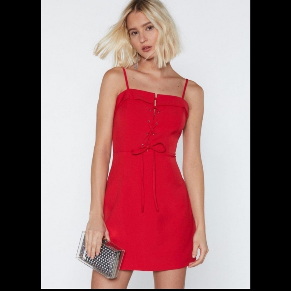 Nasty Gal Tie Candy Mini Dress - Red Lace Up Dress